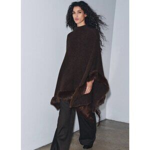 NWT Zara Faux Fur Knit Cape Poncho